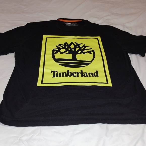 Timberland Black Tee with Neon Yellow Logo Block - Picture 10 of 10